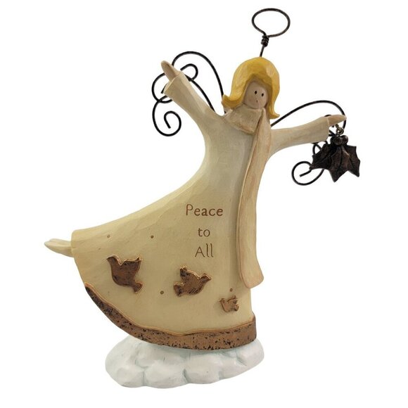 Glitter & Gold Peace To All Hand Painted 6” Angel Figure Russ Berrie NWT - Picture 1 of 16